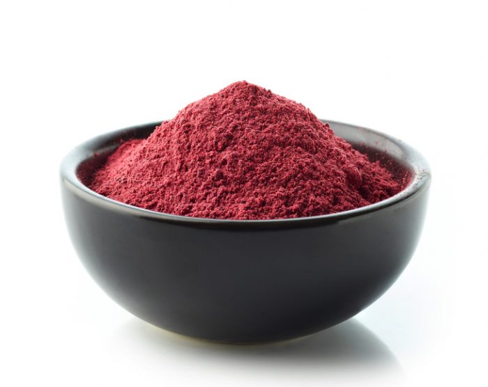 bowl of dried beet root powder